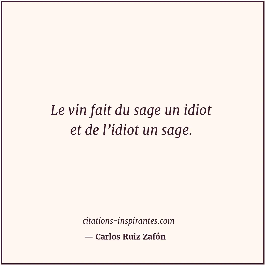 Le vin fait du sage un idiot et de l’idiot un sage. Citation de Carlos Ruiz Zafón