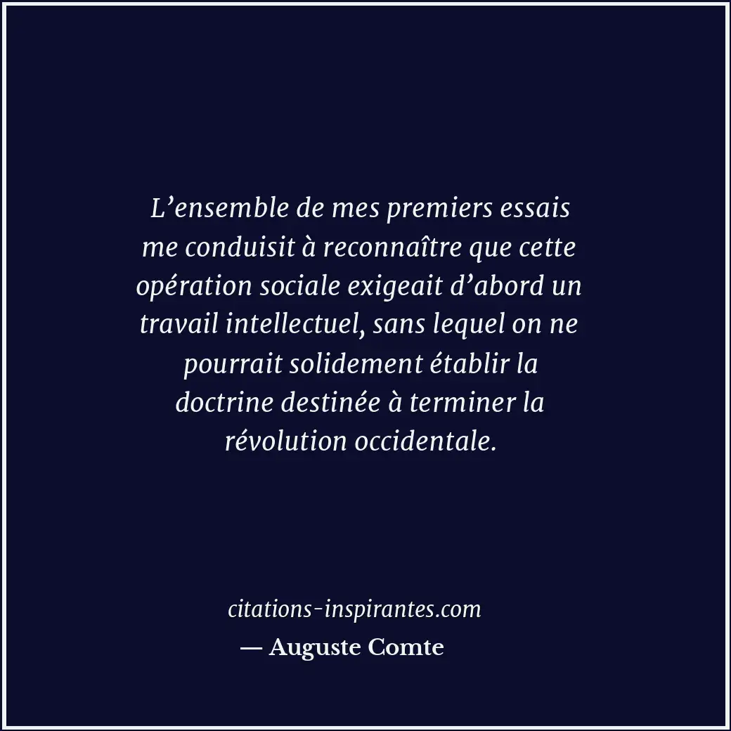 L’ensemble de mes premiers essais me conduisit à reconnaître que cette opération... Citation de Auguste Comte