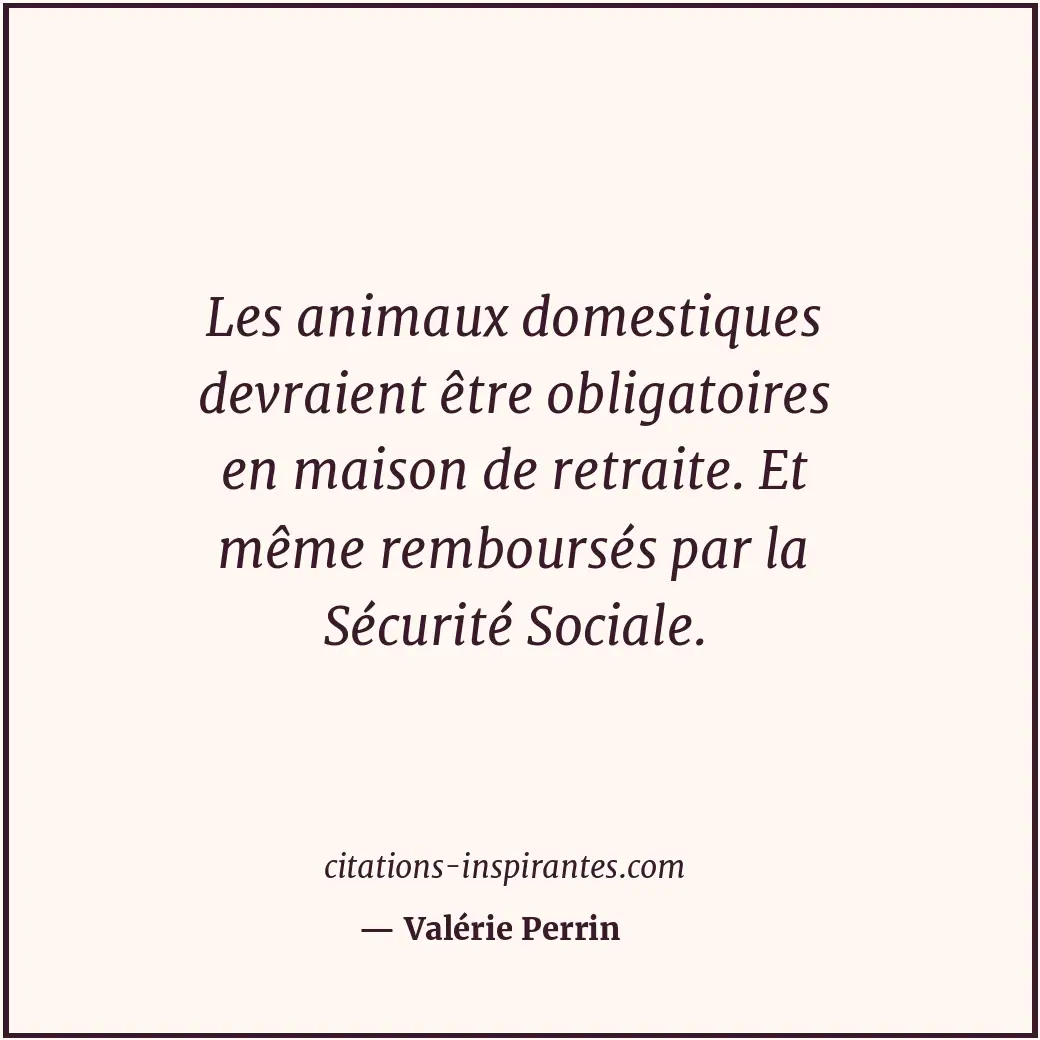 Les animaux domestiques devraient être obligatoires en maison de retraite. Et mê... Citation de Valérie Perrin