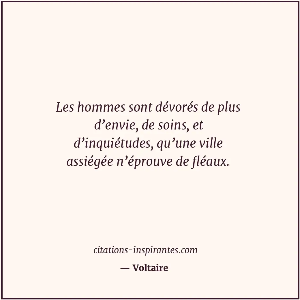 Les hommes sont dévorés de plus d’envie, de soins, et d’inquiétudes, qu’une vill... Citation de Voltaire
