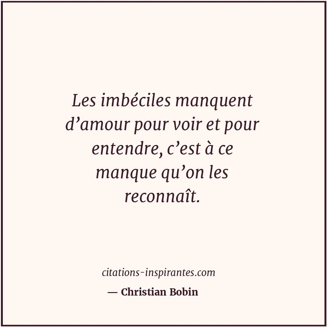 Les imbéciles manquent d’amour pour voir et pour entendre, c’est à ce manque qu’... Citation de Christian Bobin