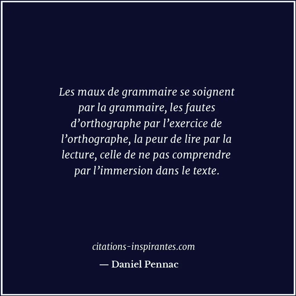 Les maux de grammaire se soignent par la grammaire, les fautes d’orthographe par... Citation de Daniel Pennac