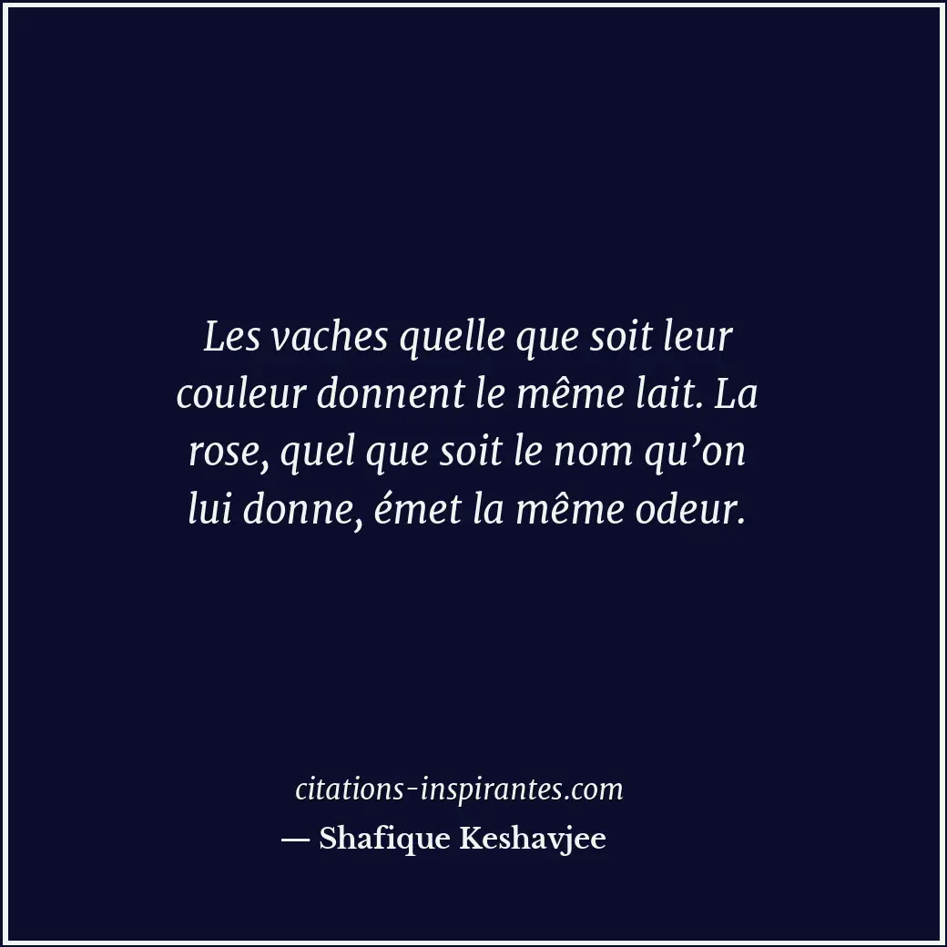 Les vaches quelle que soit leur couleur donnent le même lait. La rose, quel que... Citation de Shafique Keshavjee