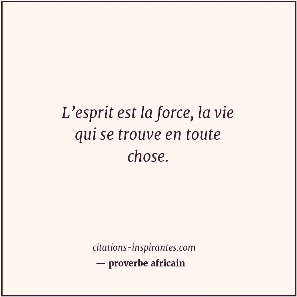 L’esprit est la force, la vie qui se trouve en toute chose. Citation de proverbe africain