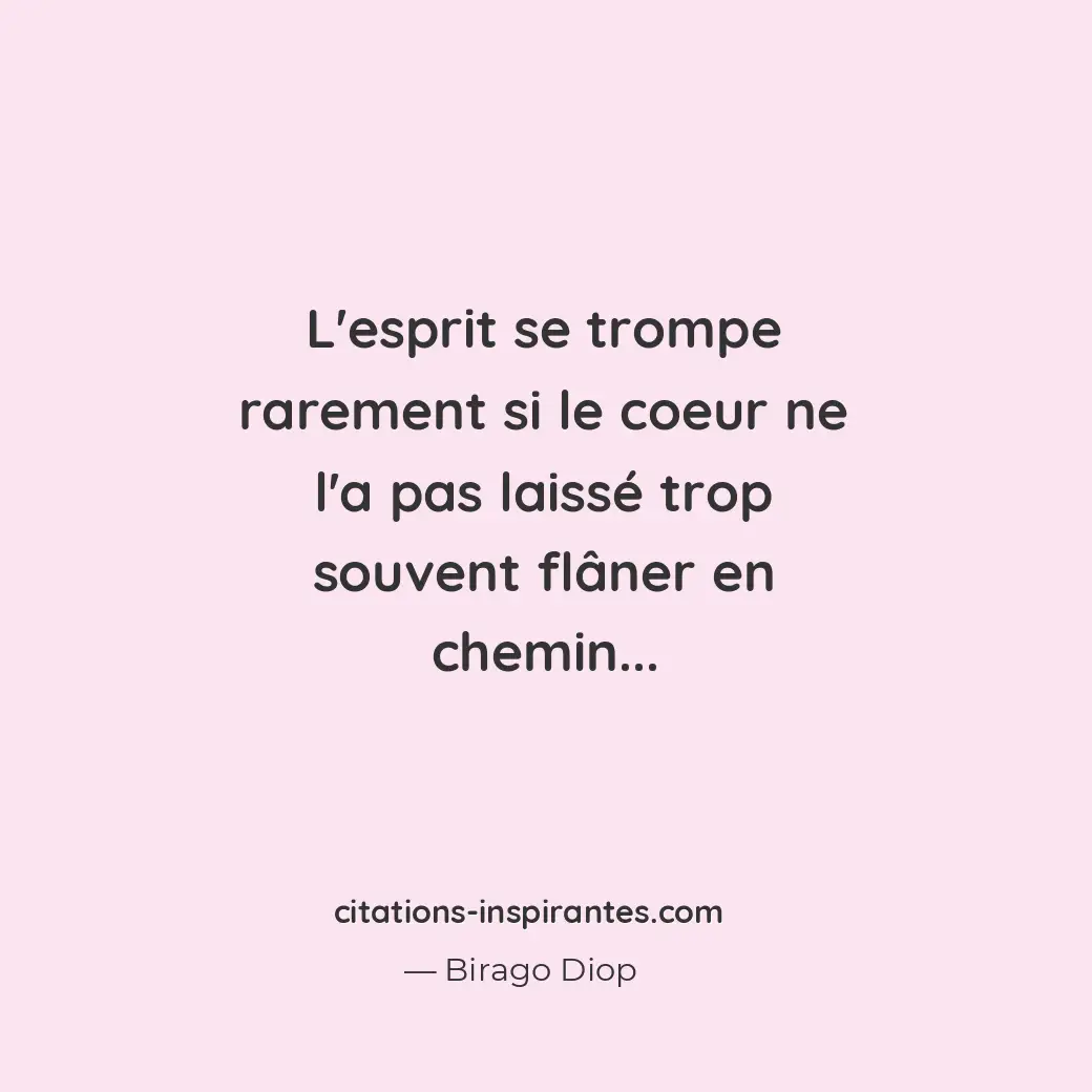 L’esprit se trompe rarement si le coeur ne l’a pas laissé trop souvent flâner en... Citation de Birago Diop