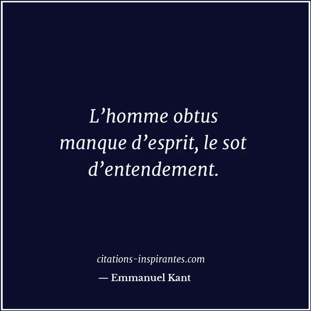 L’homme obtus manque d’esprit, le sot d’entendement. Citation de Emmanuel Kant
