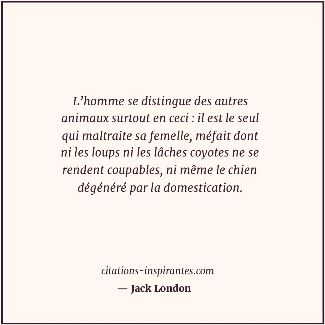 L’homme se distingue des autres animaux surtout en ceci : il est le seul qui mal... Citation de Jack London