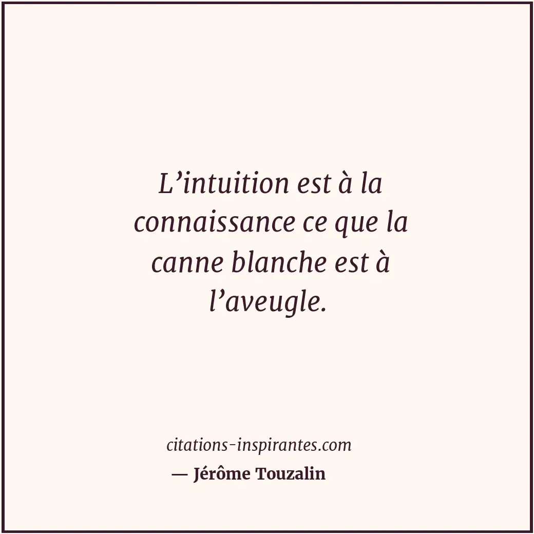 L’intuition est à la connaissance ce que la canne blanche est à l’aveugle. Citation de Jérôme Touzalin