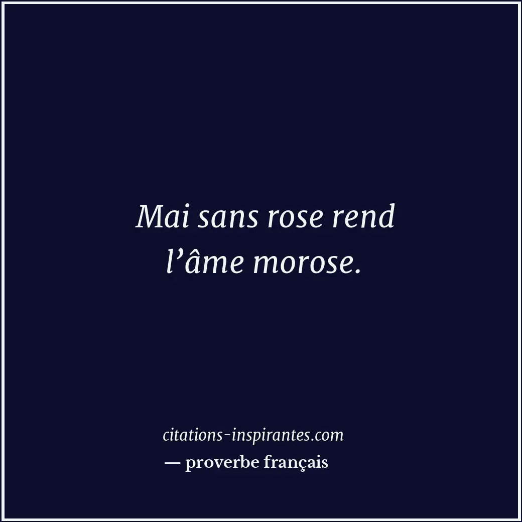 Mai sans rose rend l’âme morose. Citation de proverbe français