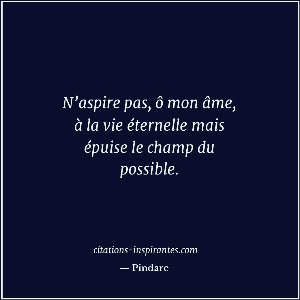 N’aspire pas, ô mon âme, à la vie éternelle mais épuise le champ du possible. Citation de Pindare