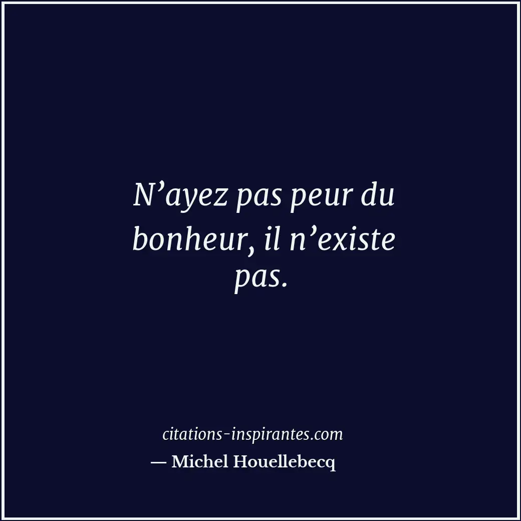 N’ayez pas peur du bonheur, il n’existe pas. Citation de Michel Houellebecq