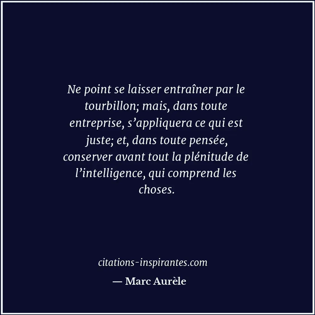 Ne point se laisser entraîner par le tourbillon; mais, dans toute entreprise, s’... Citation de Marc Aurèle