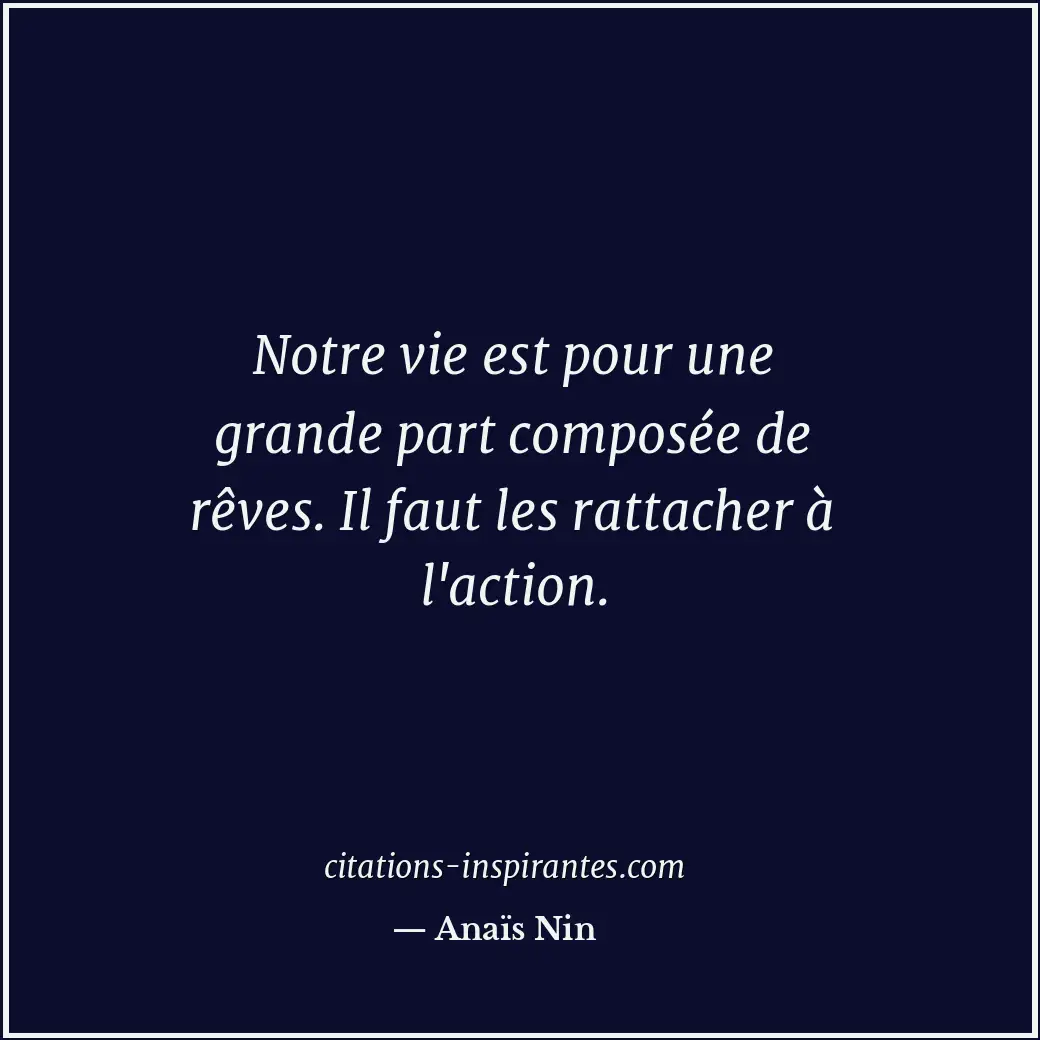 Notre vie est pour une grande part composée de rêves. Il faut les rattacher à l'... Citation de Anaïs Nin