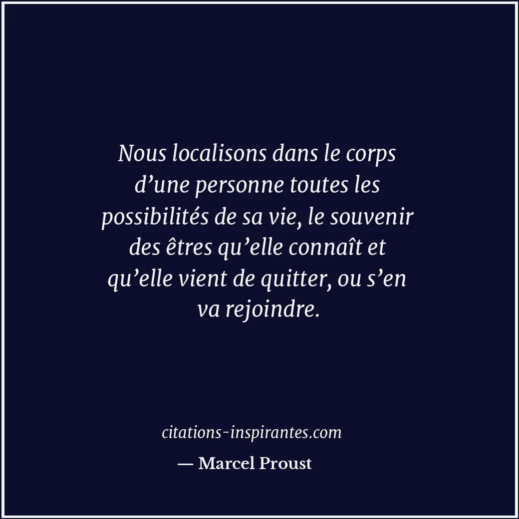 Nous localisons dans le corps d’une personne toutes les possibilités de sa vie,... Citation de Marcel Proust