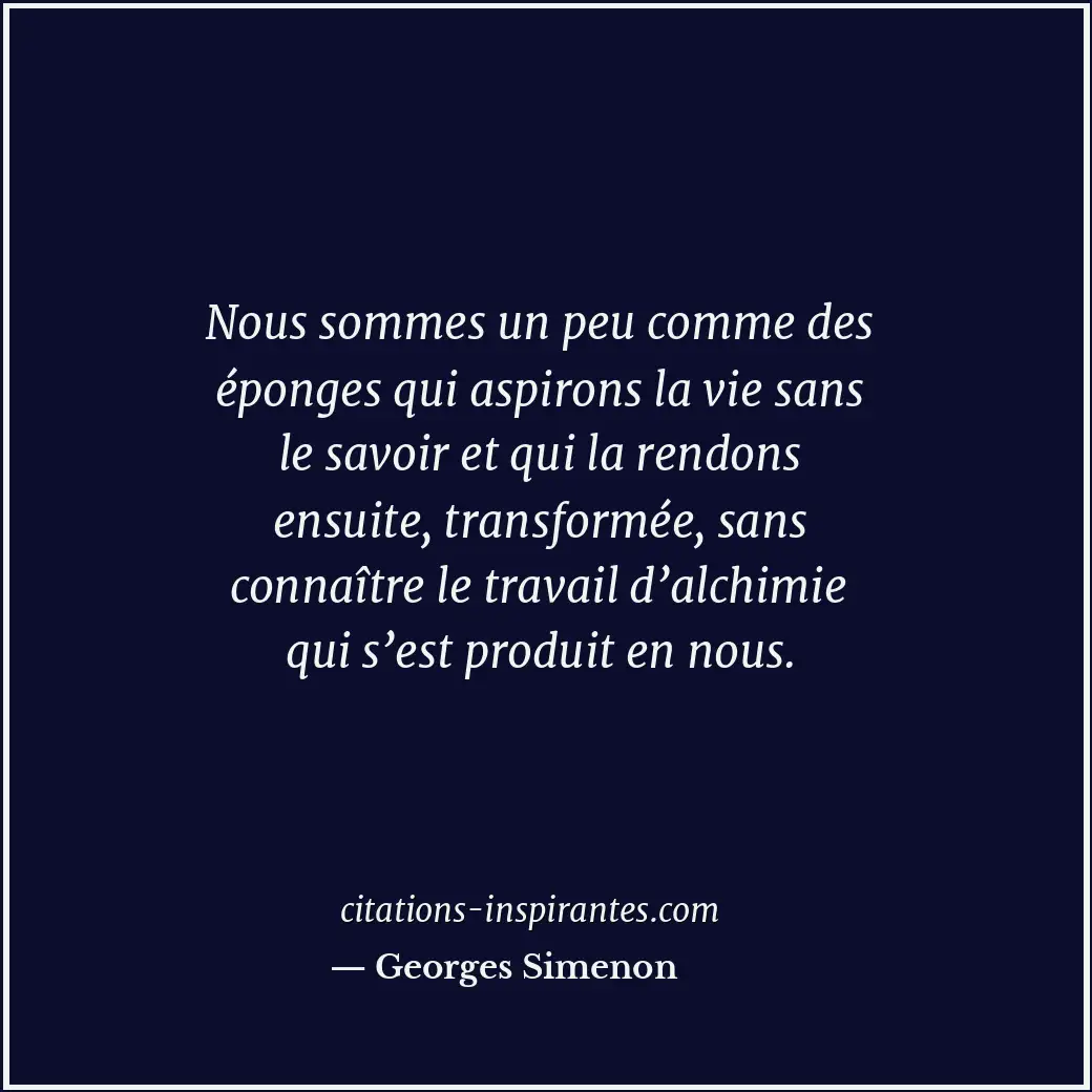 Nous sommes un peu comme des éponges qui aspirons la vie sans le savoir et qui l... Citation de Georges Simenon