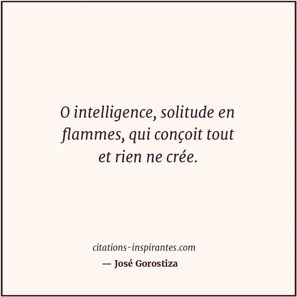 O intelligence, solitude en flammes, qui conçoit tout et rien ne crée. Citation de José Gorostiza