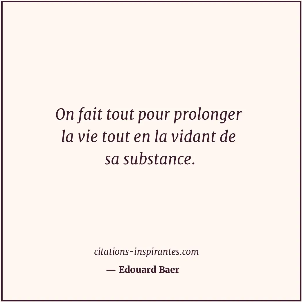 On fait tout pour prolonger la vie tout en la vidant de sa substance. Citation de Edouard Baer