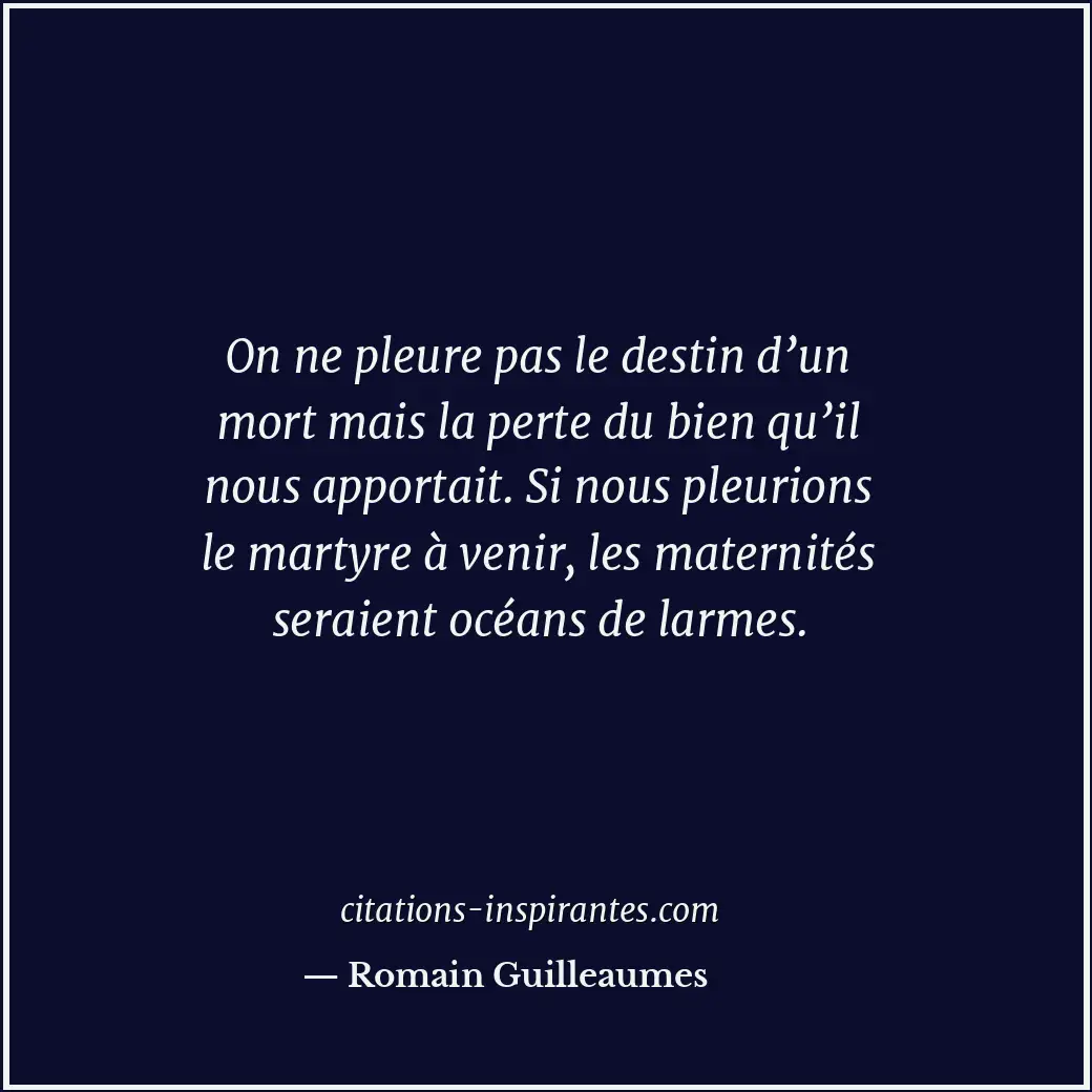 On ne pleure pas le destin d’un mort mais la perte du bien qu’il nous apportait.... Citation de Romain Guilleaumes