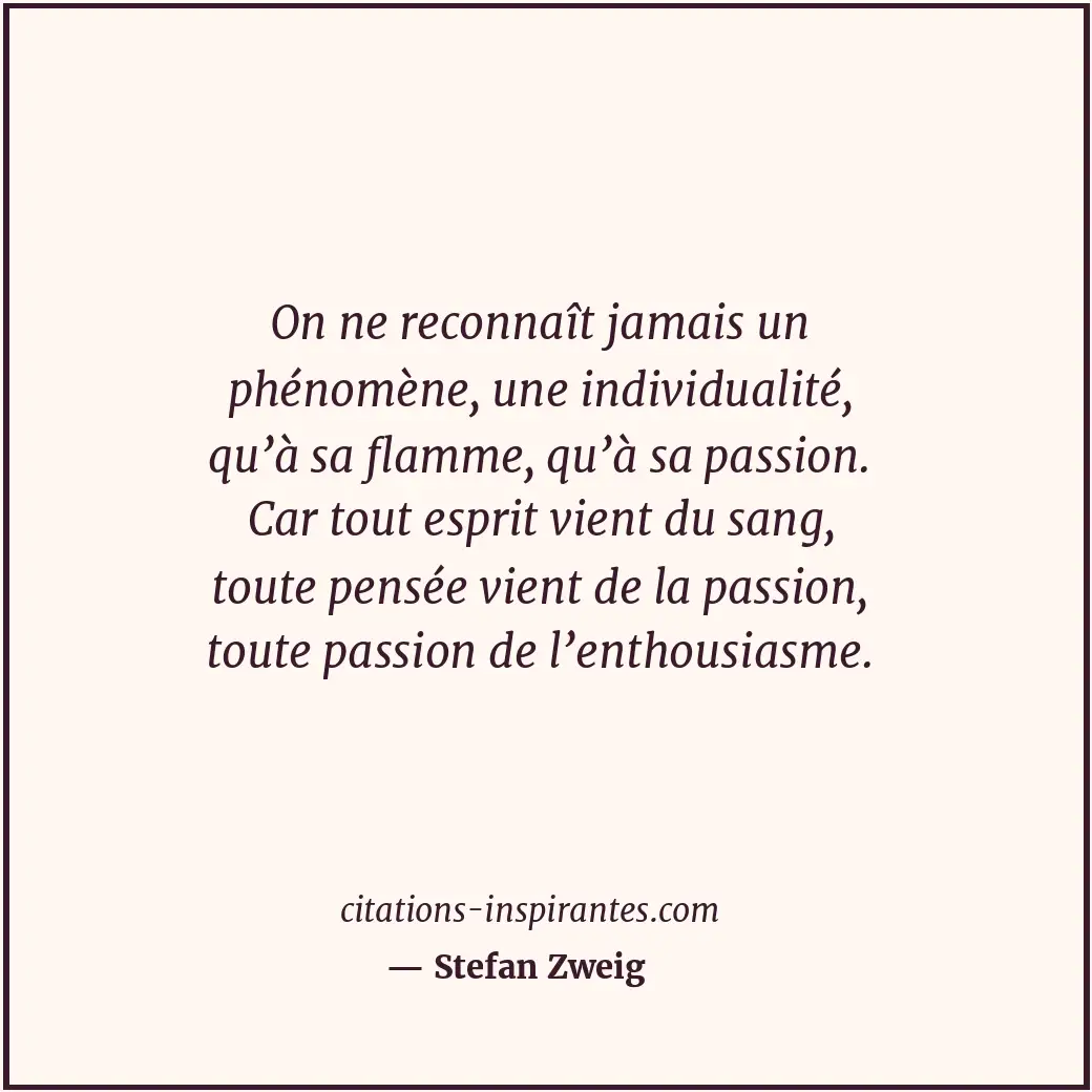 On ne reconnaît jamais un phénomène, une individualité, qu’à sa flamme, qu’à sa... Citation de Stefan Zweig