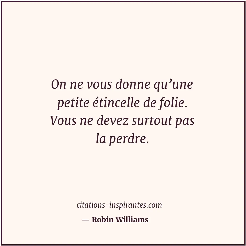 On ne vous donne qu’une petite étincelle de folie. Vous ne devez surtout pas la... Citation de Robin Williams