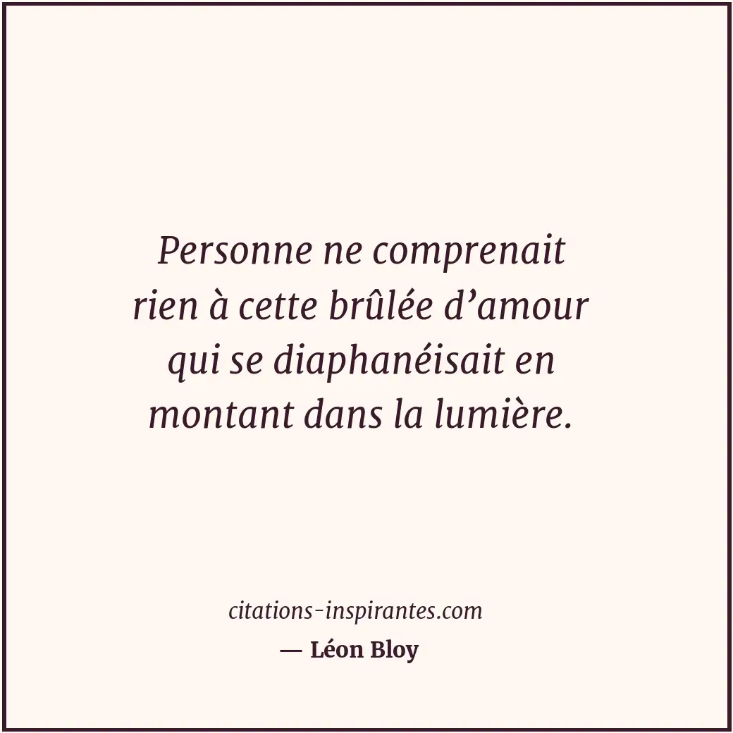 Personne ne comprenait rien à cette brûlée d’amour qui se diaphanéisait en monta... Citation de Léon Bloy