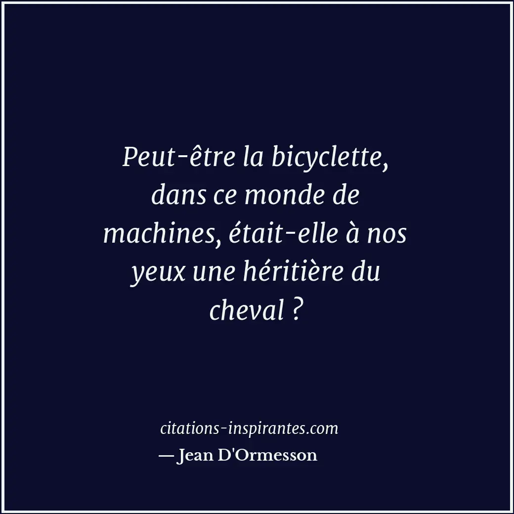 Peut-être la bicyclette, dans ce monde de machines, était-elle à nos yeux une hé... Citation de Jean D'Ormesson
