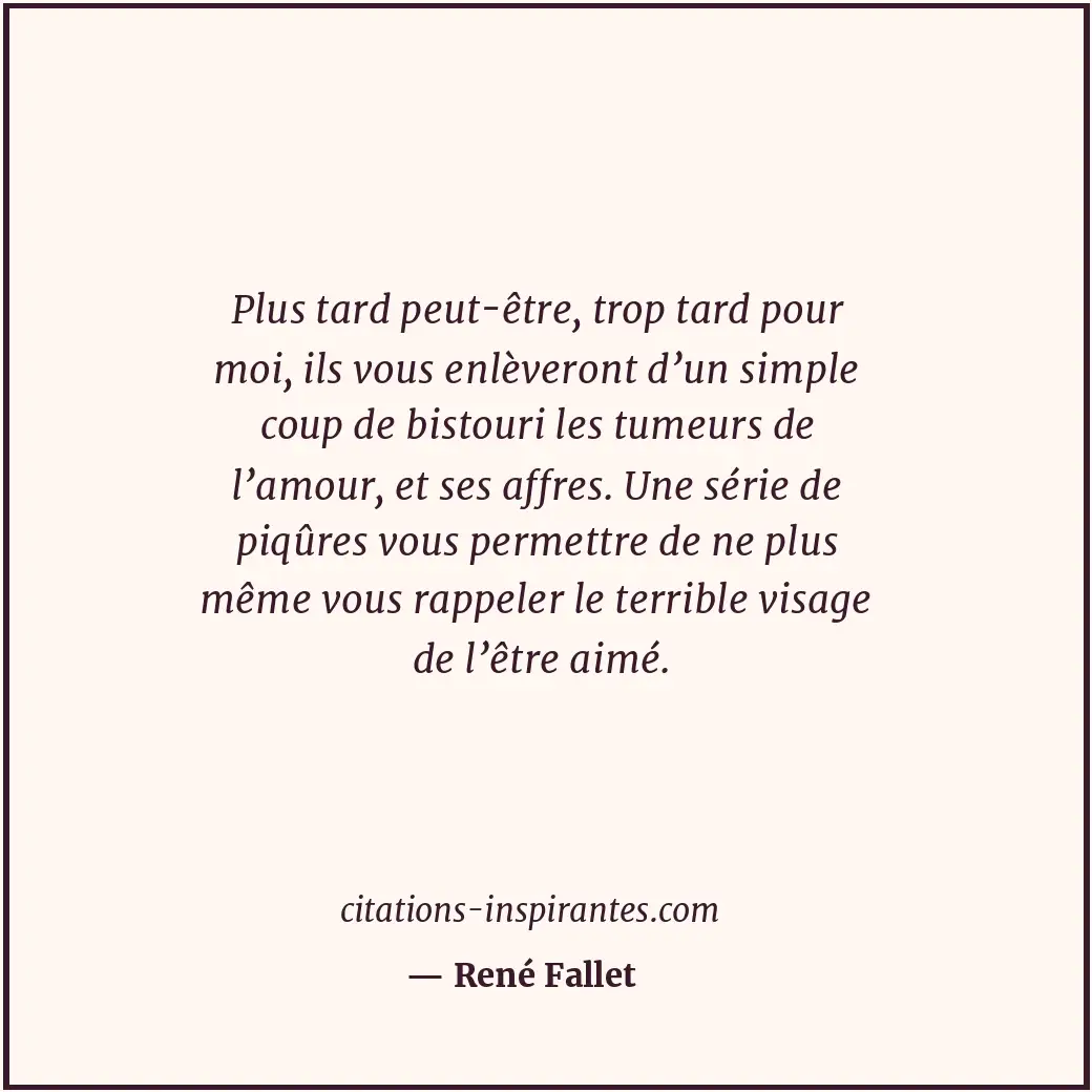 Plus tard peut-être, trop tard pour moi, ils vous enlèveront d’un simple coup de... Citation de René Fallet