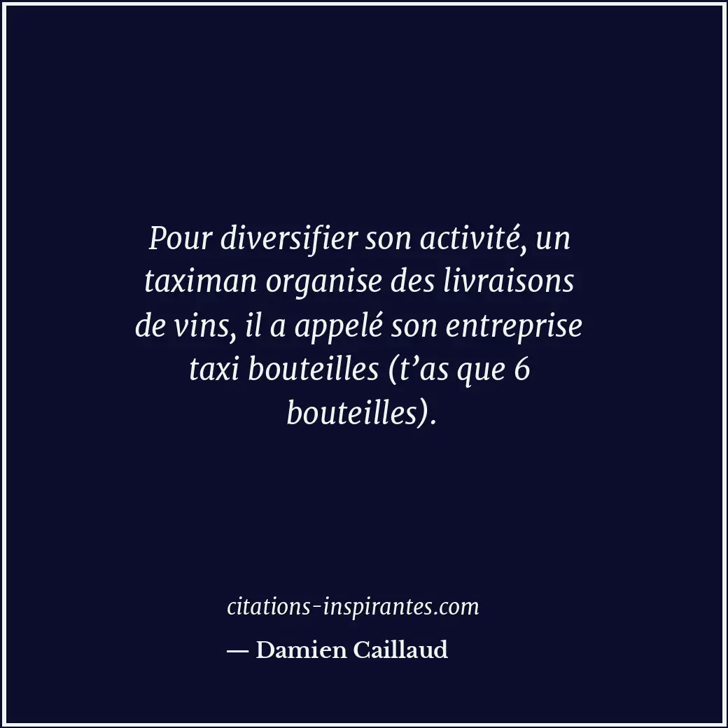 Pour diversifier son activité, un taximan organise des livraisons de vins, il a... Citation de Damien Caillaud