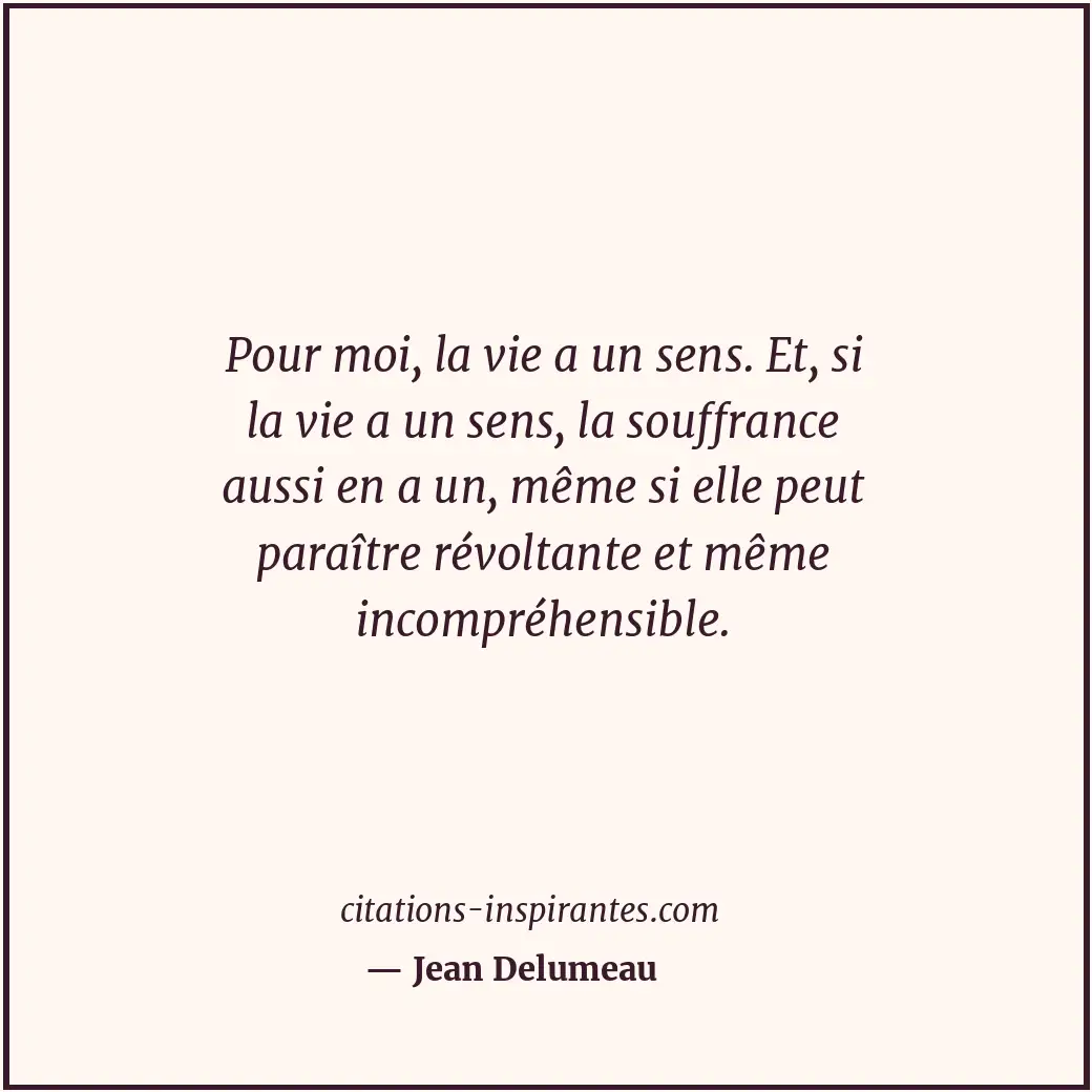Pour moi, la vie a un sens. Et, si la vie a un sens, la souffrance aussi en a un... Citation de Jean Delumeau
