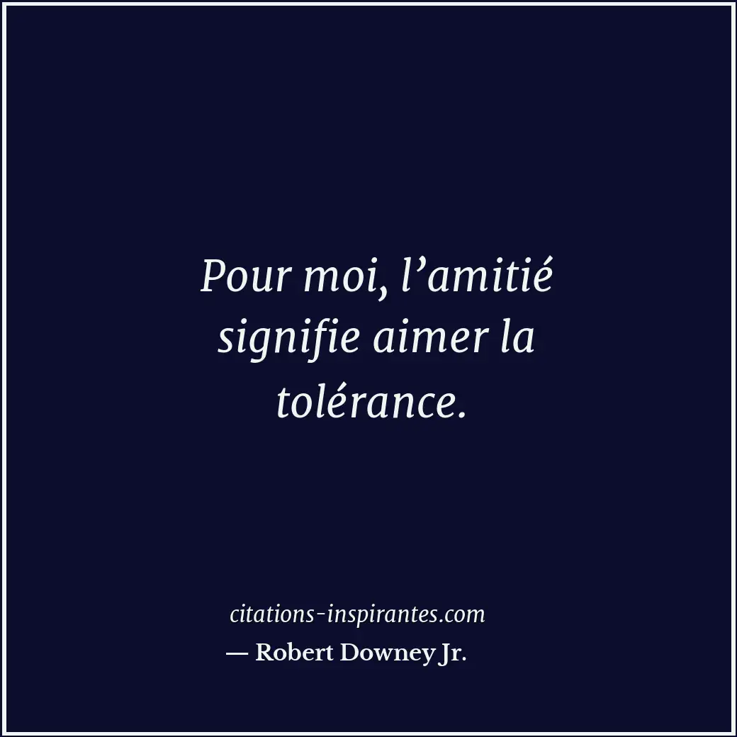 Pour moi, l’amitié signifie aimer la tolérance. Citation de Robert Downey Jr.