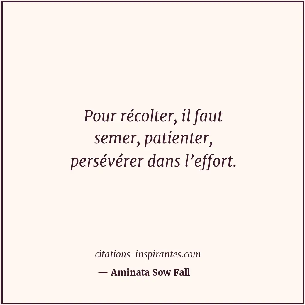 Pour récolter, il faut semer, patienter, persévérer dans l’effort. Citation de Aminata Sow Fall
