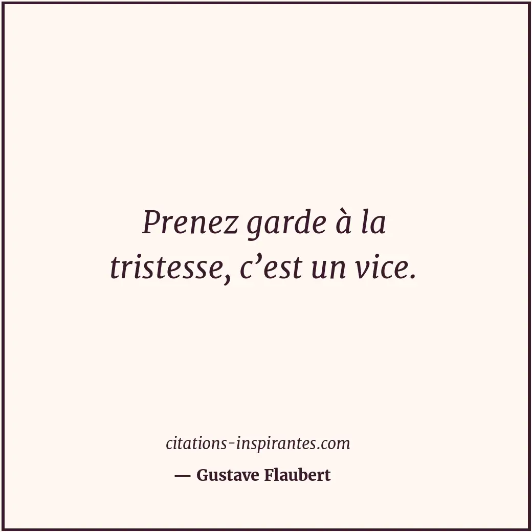 Prenez garde à la tristesse, c’est un vice. Citation de Gustave Flaubert