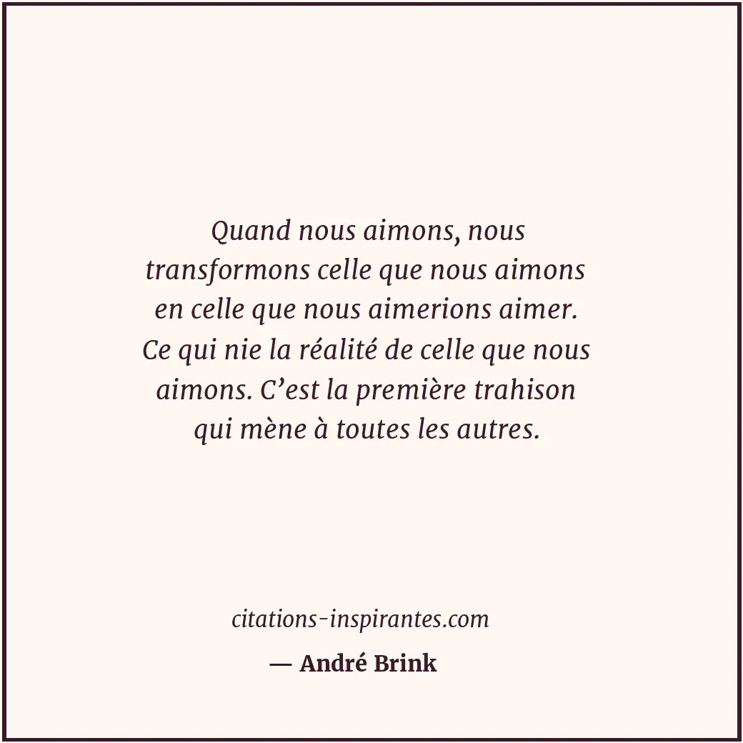 Quand nous aimons, nous transformons celle que nous aimons en celle que nous aim... Citation de André Brink