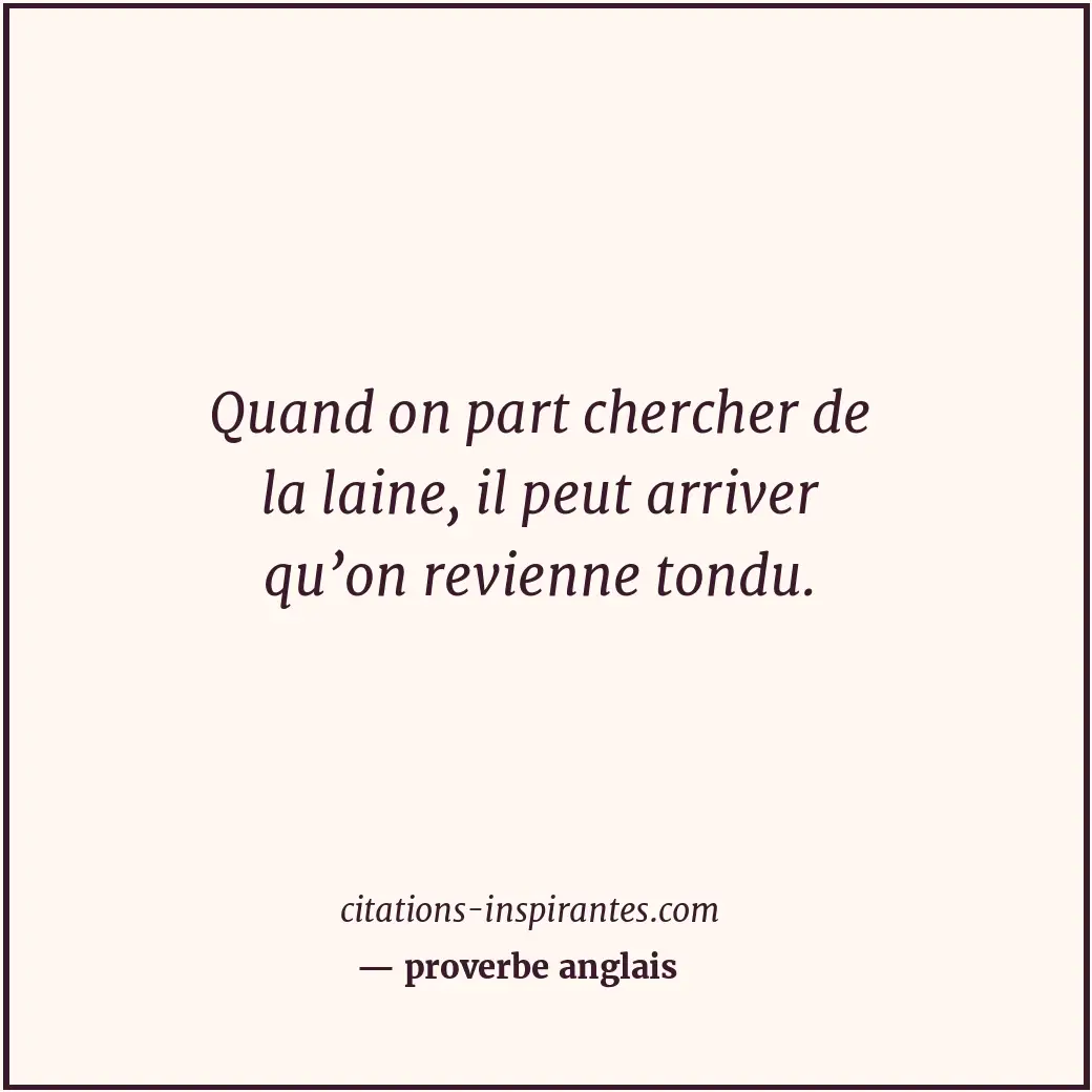 Quand on part chercher de la laine, il peut arriver qu’on revienne tondu. Citation de proverbe anglais