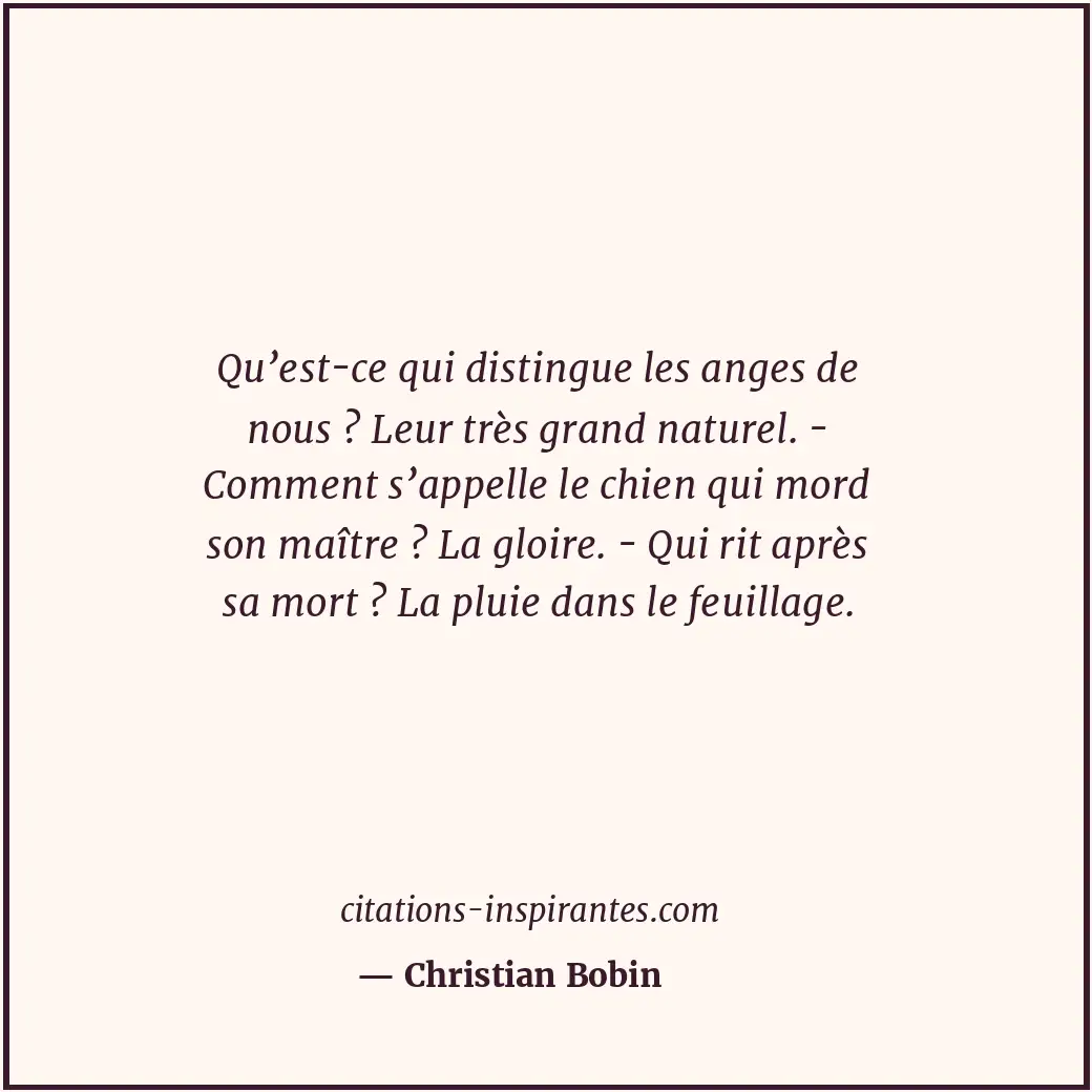 Qu’est-ce qui distingue les anges de nous ? Leur très grand naturel. - Comment s... Citation de Christian Bobin