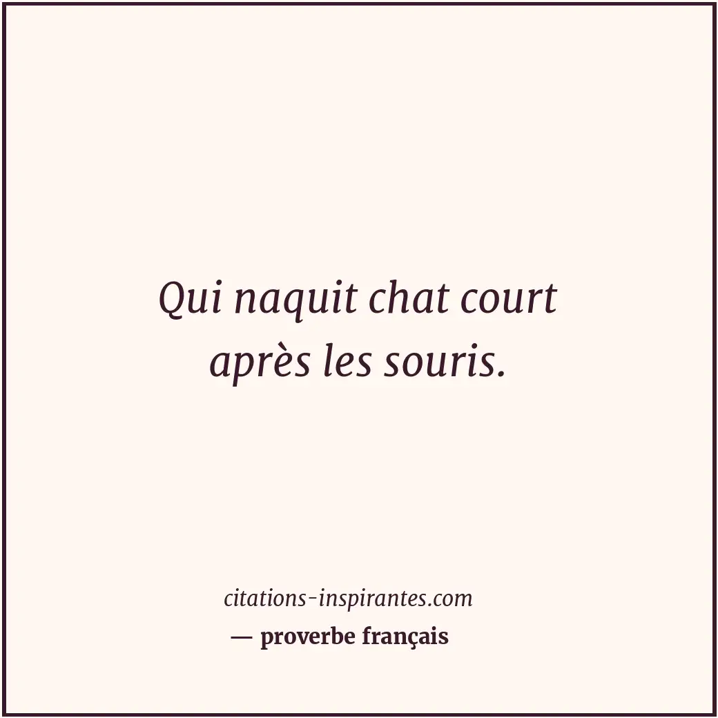 Qui naquit chat court après les souris. Citation de proverbe français