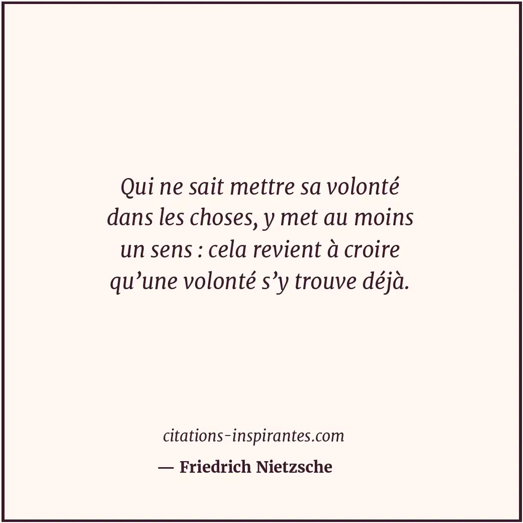 Qui ne sait mettre sa volonté dans les choses, y met au moins un sens : cela rev... Citation de Friedrich Nietzsche