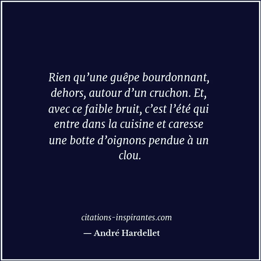 Rien qu’une guêpe bourdonnant, dehors, autour d’un cruchon. Et, avec ce faible b... Citation de André Hardellet