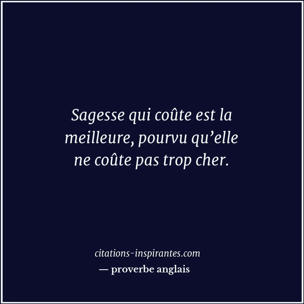 Sagesse qui coûte est la meilleure, pourvu qu’elle ne coûte pas trop cher. Citation de proverbe anglais