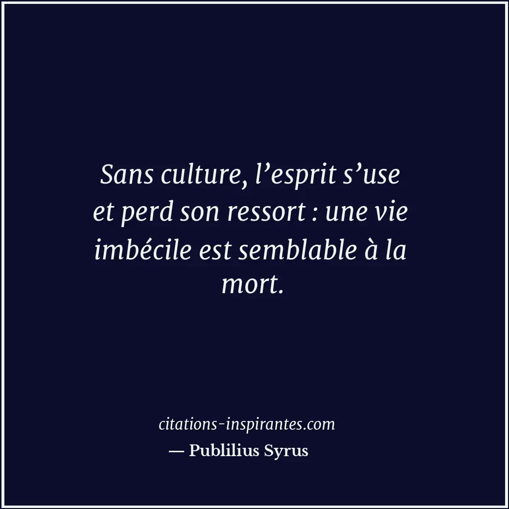 Sans culture, l’esprit s’use et perd son ressort : une vie imbécile est semblabl... Citation de Publilius Syrus