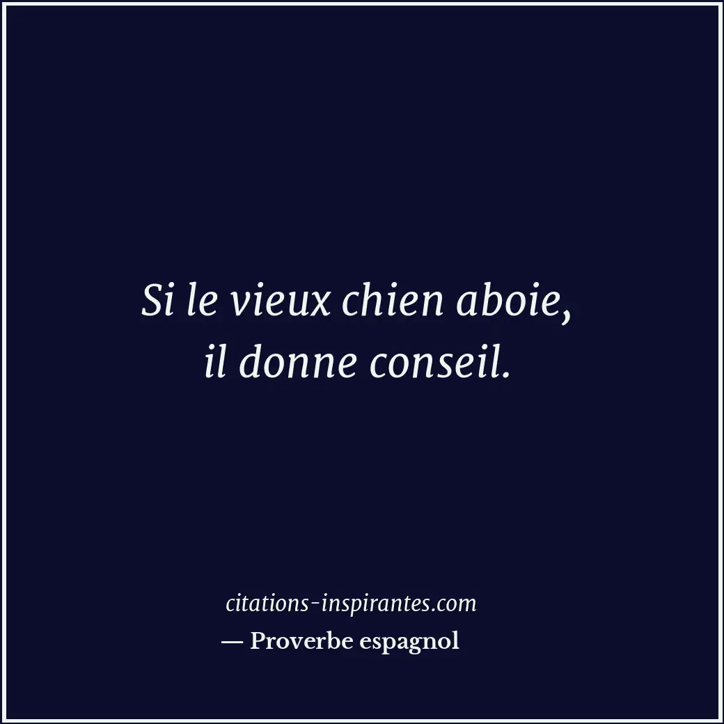Si le vieux chien aboie, il donne conseil. Citation de Proverbe espagnol