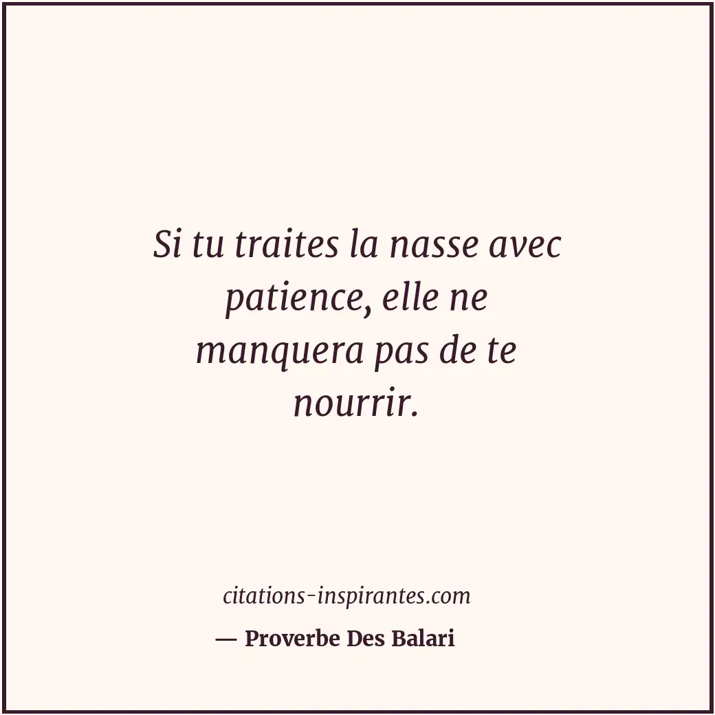 Si tu traites la nasse avec patience, elle ne manquera pas de te nourrir. Citation de Proverbe Des Balari
