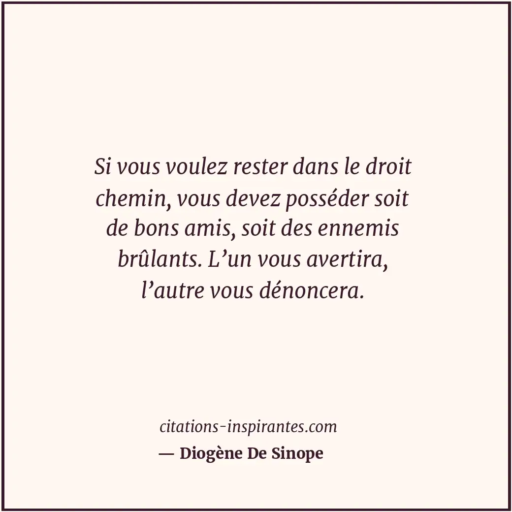 Si vous voulez rester dans le droit chemin, vous devez posséder soit de bons ami... Citation de Diogène De Sinope