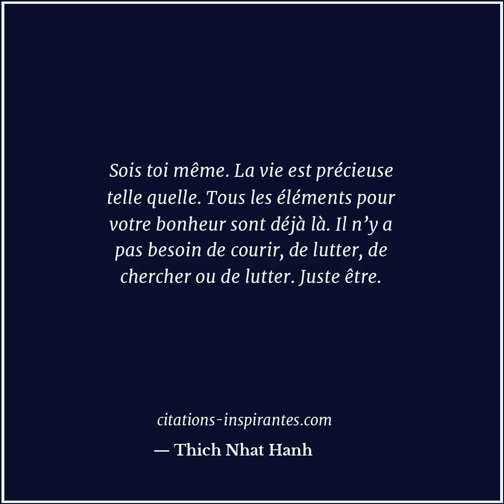 Sois toi même. La vie est précieuse telle quelle. Tous les éléments pour votre b... Citation de Thich Nhat Hanh