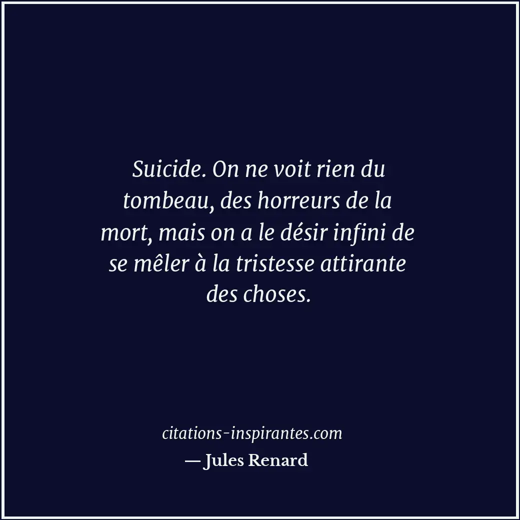Suicide. On ne voit rien du tombeau, des horreurs de la mort, mais on a le désir... Citation de Jules Renard