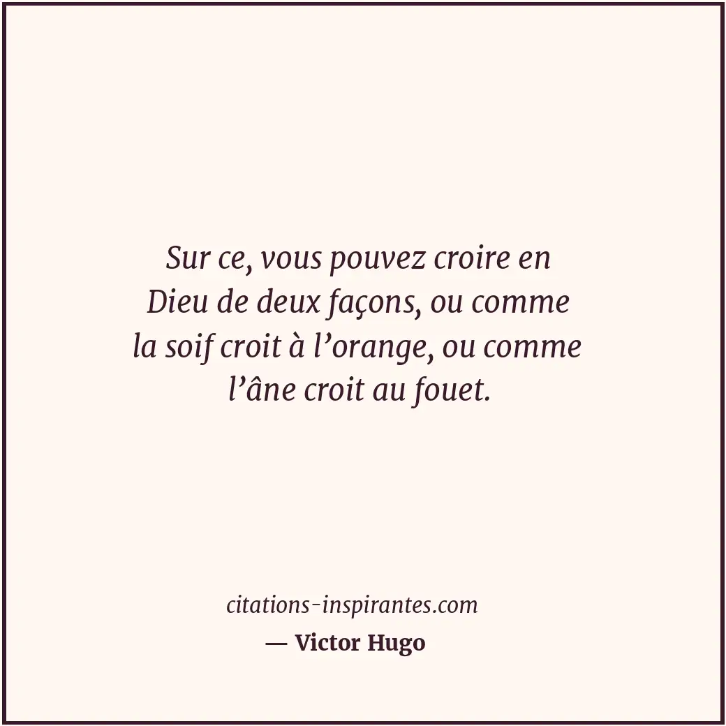 Sur ce, vous pouvez croire en Dieu de deux façons, ou comme la soif croit à l’or... Citation de Victor Hugo