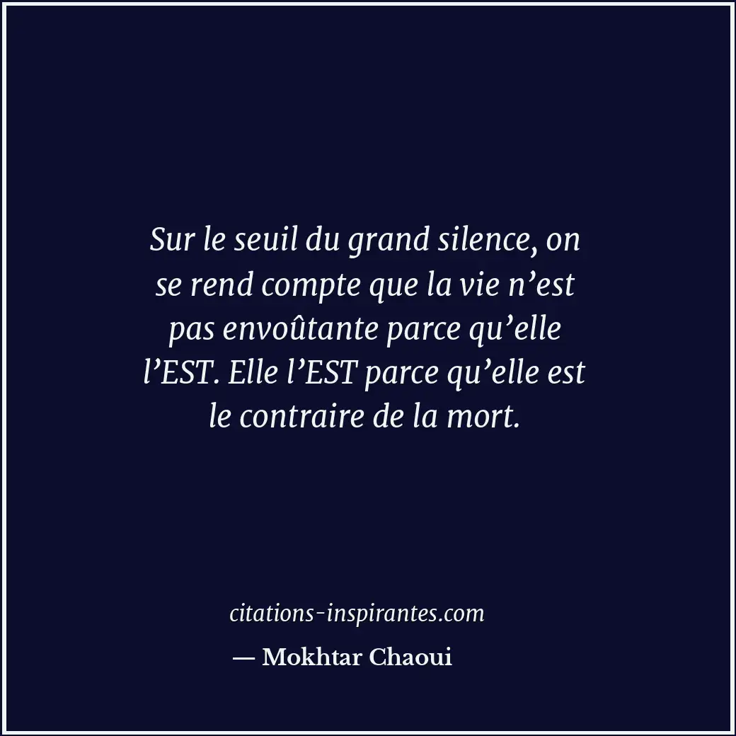 Sur le seuil du grand silence, on se rend compte que la vie n’est pas envoûtante... Citation de Mokhtar Chaoui