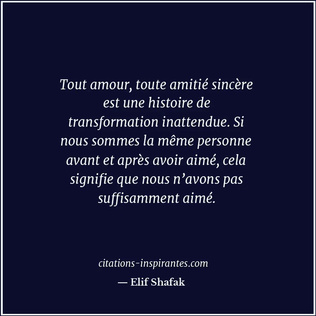 Tout amour, toute amitié sincère est une histoire de transformation inattendue.... Citation de Elif Shafak
