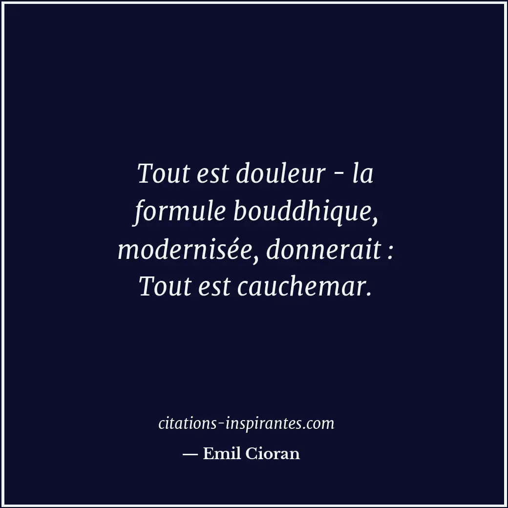 Tout est douleur - la formule bouddhique, modernisée, donnerait : Tout est cauch... Citation de Emil Cioran