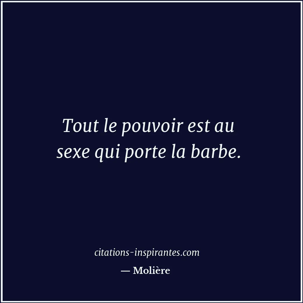 Tout le pouvoir est au sexe qui porte la barbe. Citation de Molière